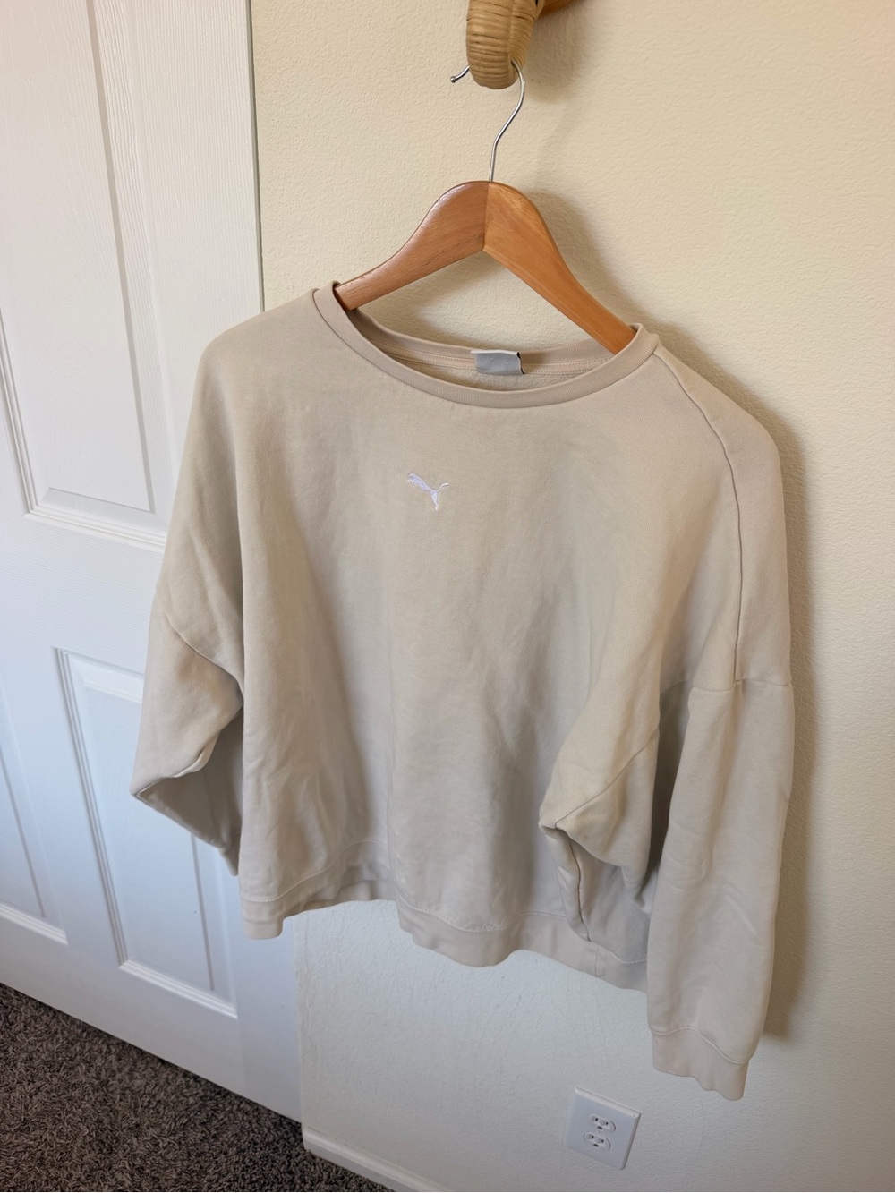 Puma Women’s Beige Crewneck Sweatshirt with White Logo